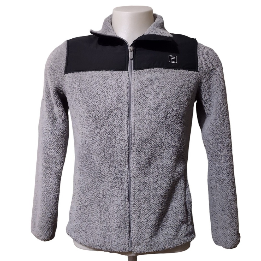 Fila Sport Jacket Womens Small Gorp Core Athleisure Grey Black Sherpa Fleece Zip